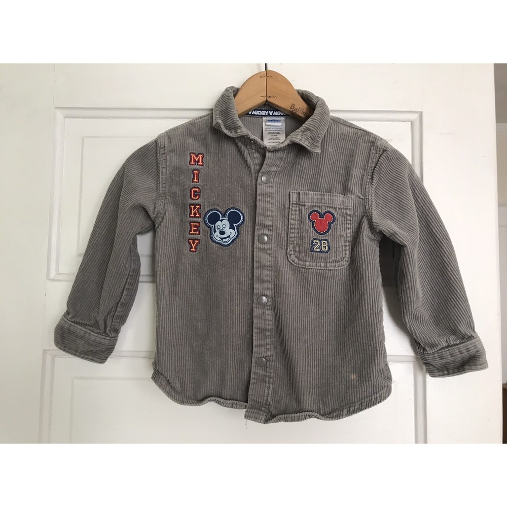 Vtg Mickey & Friends Corduroy Button Up Unisex Kids Disney Size 4T Gray 90s Y2K